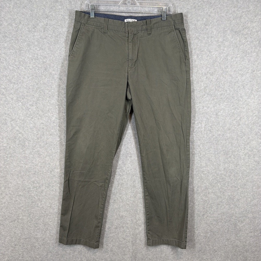 Nautica Pants Mens 34x30 Olive The Deck Pant Classic Fit Flat Front Chino